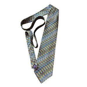 Vintage Boston Traders Silk Tie - Fountain Pen Novelty Pattern - Blue & Gold